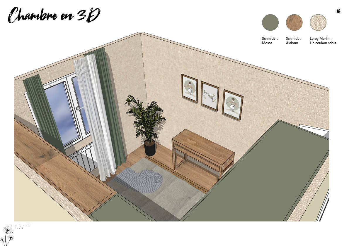 chmabre en 3 d graine d'architecte, architecte d'intérieure pour le calvados, l'orne, région de falaise